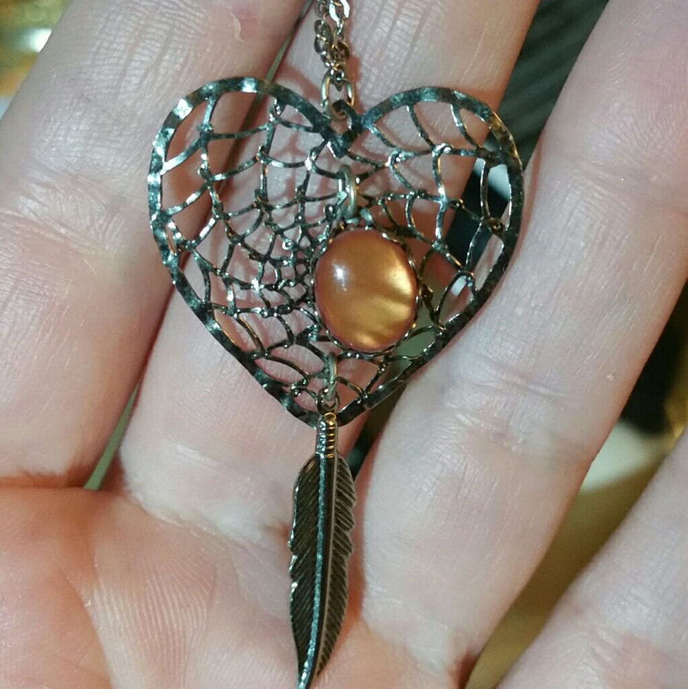 Silver heart shaped dreamcatcher necklace